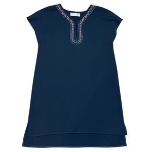 Amanda Uprichard Women's Medium Black Pull Over‎ Shift Dress Cap Sleeves V Neck